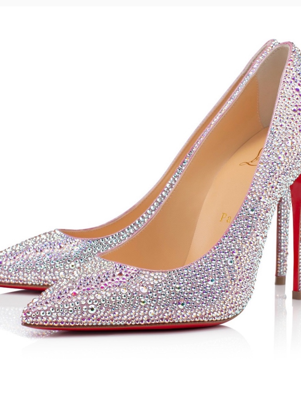 Christian Louboutin Pigalle Follies 100 Silver Iredescent Sequin Heels Pumps